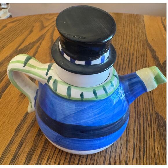 Mini Snowman Teapot Ceramic Holiday Winter Christmas Collectible - Picture 4 of 6